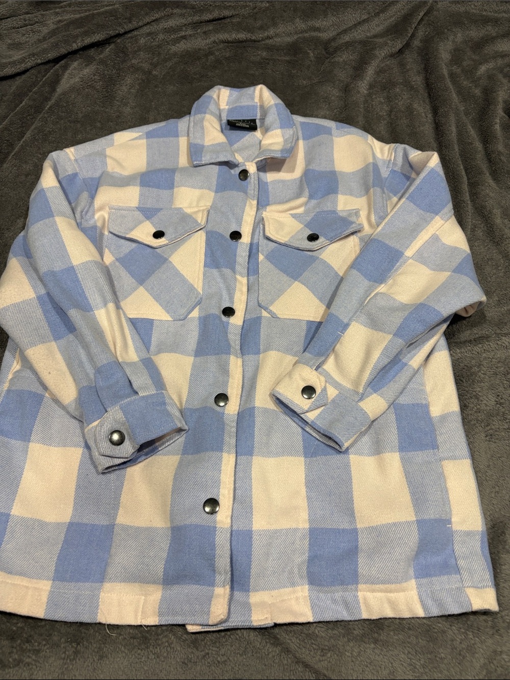 Men's Light Blue & White Plaid Button-Down Shirt Jacket